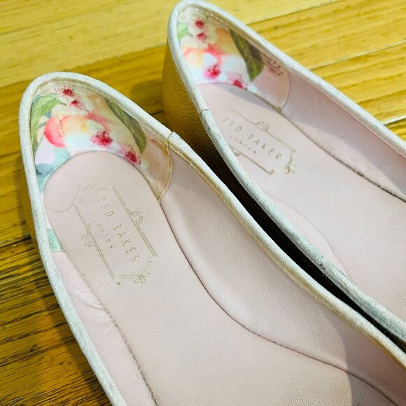 TED BAKER LONDON SATIN W/GOLD BOW BALLET FLATS WOMEN SHOES US 7.5/EU 38 - Picture 14 of 16